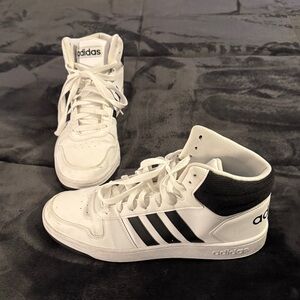 Adidas White and Black Striped High-Tops